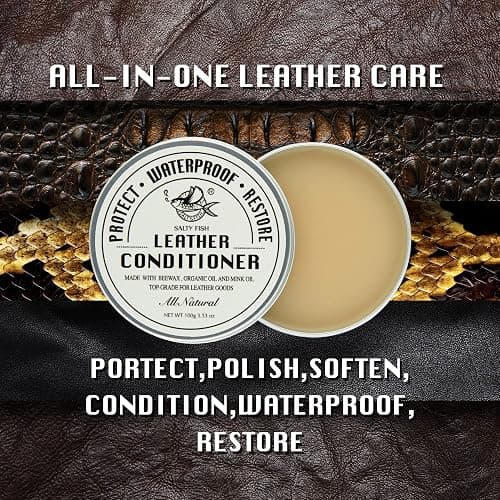 SALTY FISH All-Natural Leather Conditioner and Cleaner,Made with Mink Oil Beeswax,Protect Soften Waterproof Leather Furniture,Car Seats,Shoes,Boots,Bags (3.53 Oz) thumbnail 3