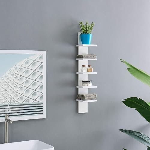 Danya B 5 Tier Wall Shelf Unit Narrow Smooth Laminate Finish - Vertical Column Utility Shelf Floating Storage Home Decor Organizer 5.1" x 6" x 30" (White) thumbnail 6