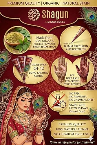 Shagun 100% Natural Henna Mehendi Cones x 12 - Ready to use Organic Pure Mehndi thumbnail 4