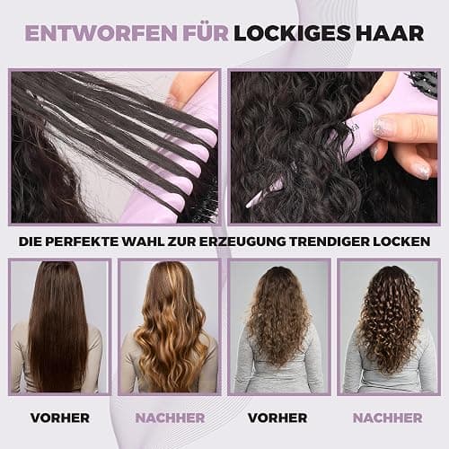FABIHA® Lockenbürste - Curly Hair Brush - Bio Haarbürste ohne ziepen mit Wildschweinborsten - Das NEU 3-in-1-Stylingbürste mit einzigartigem Zahnrad-Design für trendiger Lockenfrisuren (Lilac) thumbnail 3