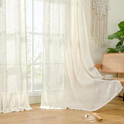 LAMIT Natural Ivory Semi Sheer Linen Curtains 84 inch Long, Cream White Light Filtering Living Room Panels Back Tab and Rod Pocket Neutral Drapes for Bedroom/Farmhouse, 2 Panels, 52 x 84 Inch thumbnail 2