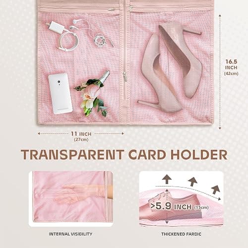 Lazebox 43" Travel Garment Bag with Accessories Zipper Pocket, Heavy Duty Suit Bag for Suits, Tuxedos, Dresses, Coats, Pink, 1 pack thumbnail 4