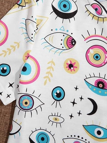 SOLY HUX Women's Casual Print Short Sleeve Tee Graphic T Shirt Top White Eye Print L thumbnail 4