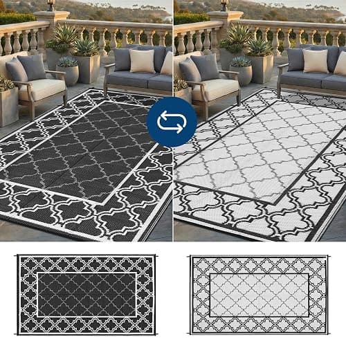 Garvee Reversible Outdoor Rug 9x12, Waterproof Outdoor Plastic Rug, Black | With Interlacing Pattern, RV Mat for Picnics, Patio, Camping, Balcony, Deck, Backyard, Porch thumbnail 4