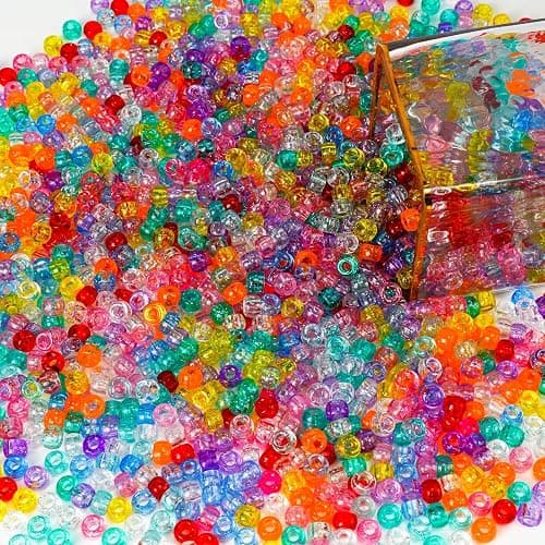 1000+pcs Glitter Pony Beads Bulk, Acrylic 9mm Large Plastic Bead for Bracelets Big Hole Hair Braids Crafts DIY Projects thumbnail 7