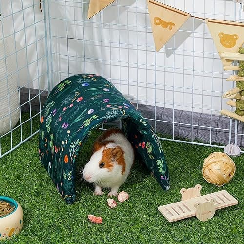 Bienbee Guinea Pig Tunnel, Guinea Pig Hideout, Washable Rabbit Tunnel and Bunny House, Rabbit Toys in Cages for Guinea Pig Bunny Rabbit Small Animal Green Flowers thumbnail 2