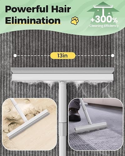 Carpet Rake for Pet Hair Removal Tool - 4 in 1 Pet Hair Remover Kit for Dog Cat Fur Remover, Contain 60" Adjustable Rubber Broom, Glove, Magic Brush and Scraper for Furniture,Short Pile Carpets, Mats thumbnail 4