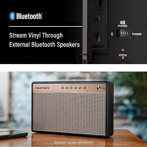Crosley CR8017B-SA Voyager Vintage Portable Vinyl Record Player Turntable with Bluetooth in/Out and Built-in Speakers, Sage - Bluetooth In/Out - Sage thumbnail 5