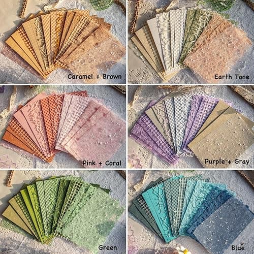 96 Sheets Textured Scrapbook Paper and Mesh Fabric Assorted Set - 6 Pack Mixed Special Paper for Scrapbooking Planner Bullet Junk Journal Supplies Mixed Media Collage Card Embellishments 3.9x5.5 Inch thumbnail 3