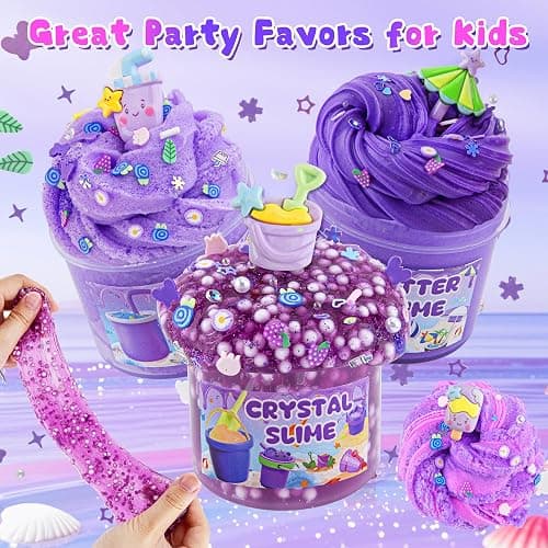 LAWOHO 6 Packs Gradient Purple Slime Kit - Cloud, Butter & Clear Slimes, Crunchy Slimes Kits for Kids with Beach Charms & Add-ins, Party Favors for Girls & Boys, 360ml Soft Non Stick Slime Making Kit thumbnail 6
