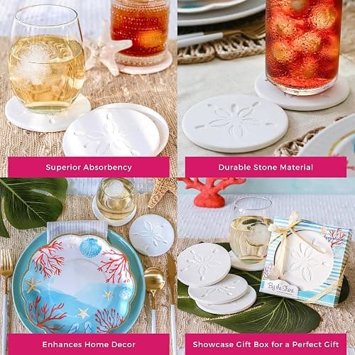 Kate Aspen Absorbent Sand Dollar Drink Coasters Set of 4– Coastal Decor, Nautical Home Decorations, Housewarming Gift, & Beach Themed Coasters for Drinks thumbnail 6