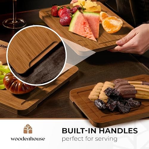 Bamboo Cutting Board Set of 3 with Holder – Durable Wooden Boards for Kitchen, Chopping & Serving – Eco-Friendly by Woodenhouse thumbnail 7