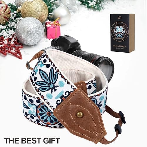 Padwa Lifestyle Camera Strap - 2" Wide Classic Vintage Crazy Horse Arts Cowhide Head Cotton Embroidered Universal Neck Shoulder & Crossbody Camera Straps for Photographers Gift and All DSLR Cameras thumbnail 7