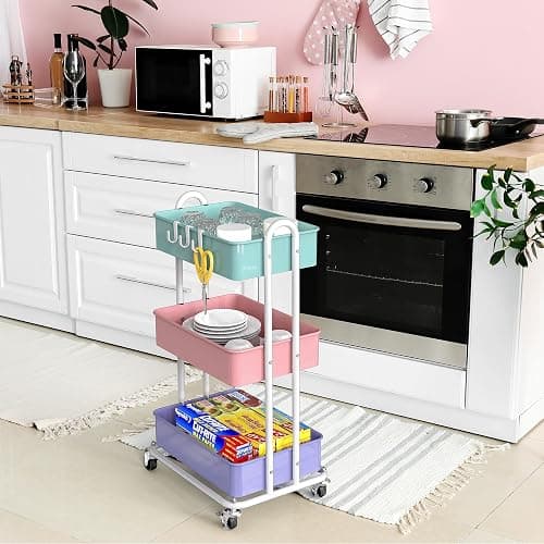 Simple Houseware 3-Tier Heavy Duty Metal Utility Rolling Cart, Multicolor thumbnail 6