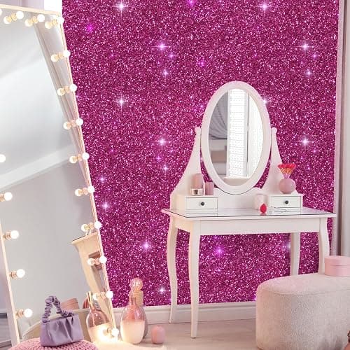 VEELIKE Sparkle Hot Pink Chunky Glitter Peel and Stick Wallpaper Pink Glitter Contact Paper for Cabinets Walls Drawers 15.7''x354'' Self Adhesive Removable Pink Glitter Wallpaper for Girls Bedroom thumbnail 2