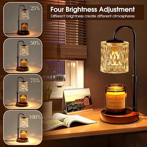 Briever Dimmable Candle Warmer Lamp with Timer, Height Adjustable Electric Candle Wax Warmer, Christmas Birthday Gifts for Women Mom, House Warming Gifts New Home Room Decor, Walnut Solid Wood Base thumbnail 4