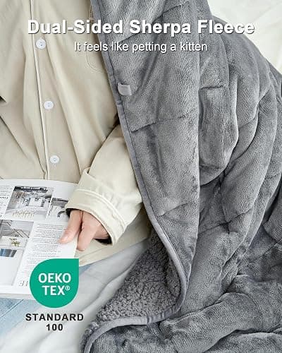 Ultra-Soft Weighted Blanket 15lbs for Adults, Plush Sherpa Fleece Reversible Weighted Throw Comfort for Relaxation & Cozy Evenings, Hug-Like Security, Evenly Distributed, W60 x L80, Grey thumbnail 2