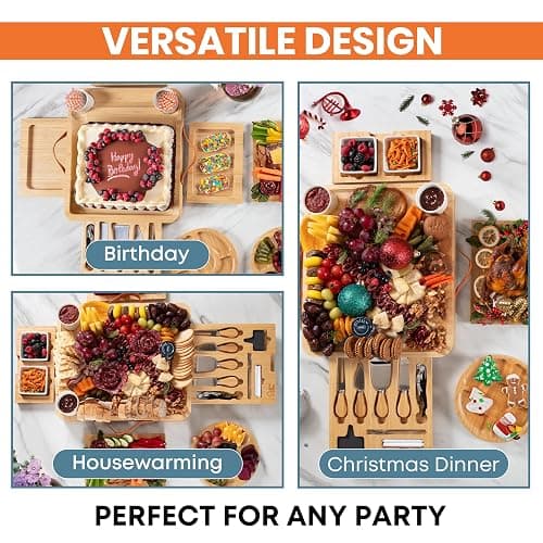 Bamboo Charcuterie Board Set - Large Cheese Platter with Knives & Bowls - Valentine’s Day Gift for Her, Mom or Girlfriend - Great Wedding, Housewarming & Birthday Gift Idea thumbnail 6