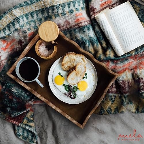 Mela Artisans Ottoman Wooden Serving Tray | Medium, Scallop White Burnt | Decorative Mango Wood | Serve Breakfast, Other Foods, Coffee and Tea | Rustic Home Decor | 14" x 10” x 2.5” thumbnail 7
