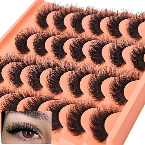 Short Lashes Natural Look False Eyelashes Thick Volume Faux Mink Lashes Pack Wispy Strip Fake Eyelashes Cat Eye Lashes that Look Like Extensions 14 Pairs - Image 1
