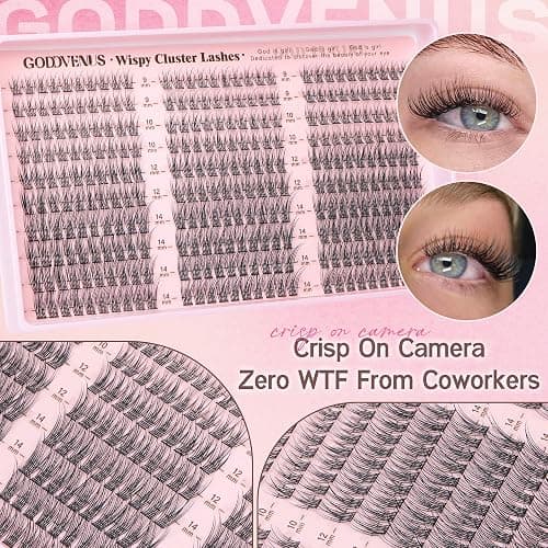 Goddvenus Lash Clusters Kit 9-14mm Wispy Eyelash Clusters Lashes Natural DIY Lash Extension Kit Short Cluster Eyelash Extensions Kit 300pcs C Curl Individual Lashes Cluster Eyelash (With Tweezers) thumbnail 6