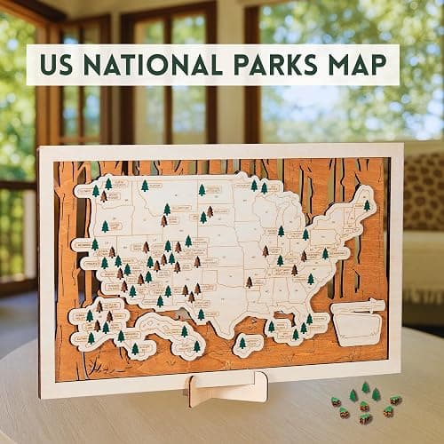 National Parks Map – USA Travel Tracker with Checklist, Pins & Stickers – Adventure Gift for Park Lovers, Couples & Families, Bucket List Wall Art Decor thumbnail 2