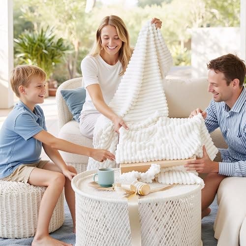 Bedsure GentleSoft Large Fleece Blanket for Bed - Cozy Soft Throw Blankets for Women, Cute Large Throws for Girls, Off White, 120x120 Inches thumbnail 2