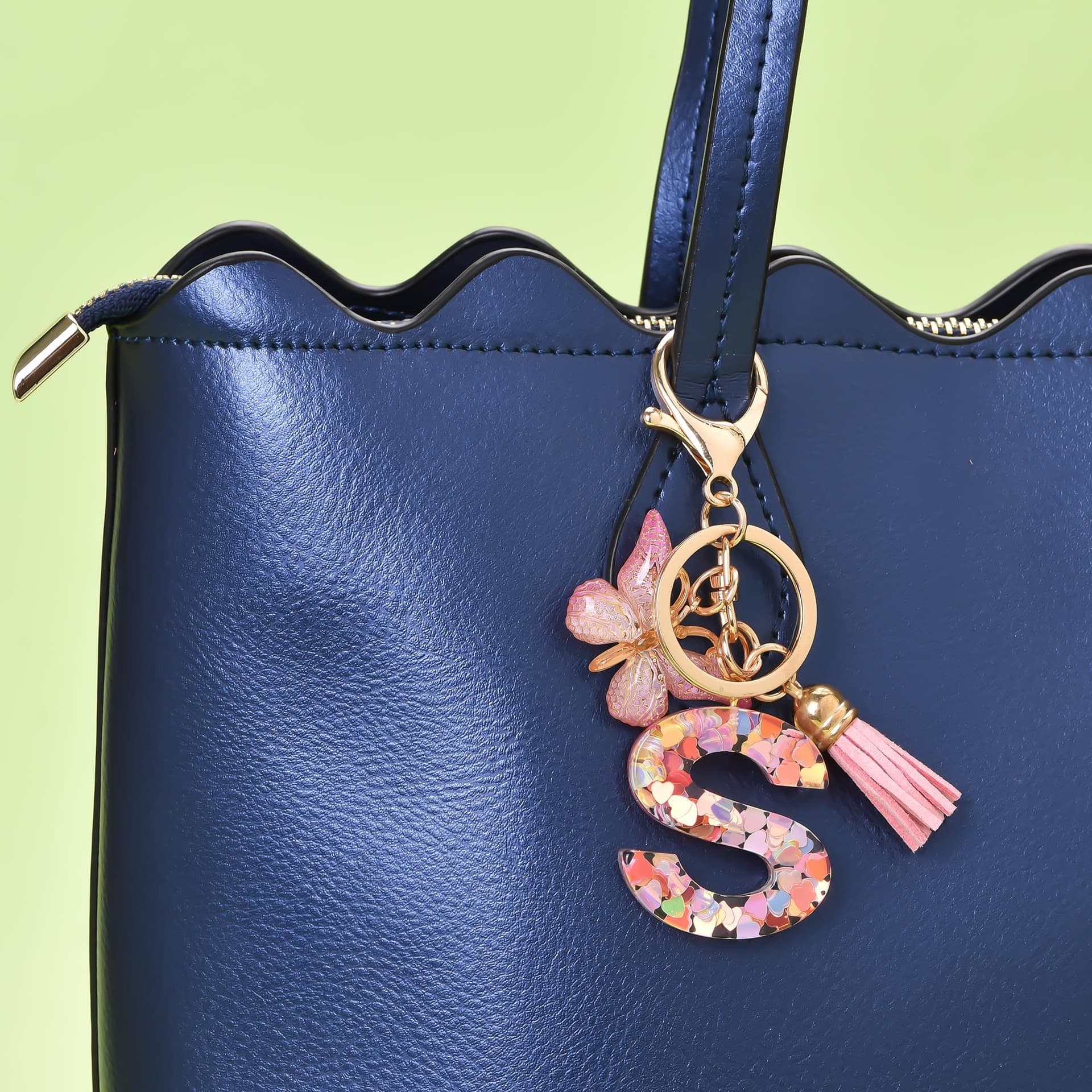 OKAICEN Fashion Alphabet Initial Letter Keychain Tassel Butterfly Pendant Key Ring for Purse Handbags Women Girl thumbnail 5