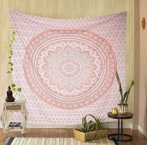 raajsee Rose Gold Ombre Tapestry Wall Hanging Mandala-Bohemian Room Decor-Indian Cotton Throw Hippie Tapestries -Boho Bedding Twin Bedspread 52 x 60 Inches thumbnail 7