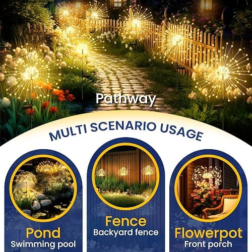 GIGALUMI Garden Decor Outdoor Lights 120LED 2Pack, Solar Garden Lights for Christmas Outside Fairy Firework Decorative,Solar Powered for Yard Pathway Flowerbed Planter Balcony Patio Decor (Warm White thumbnail 5
