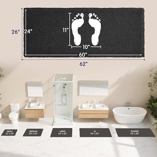 SUBRTEX Waffle Braided Bath Mat, 24" x 60" Soft Waffle Bath Rugs, Absorbent Non Slip Bathrooom Mats, Machine Washable Area Rug for Bathroom, Quick Dry, Black thumbnail 2
