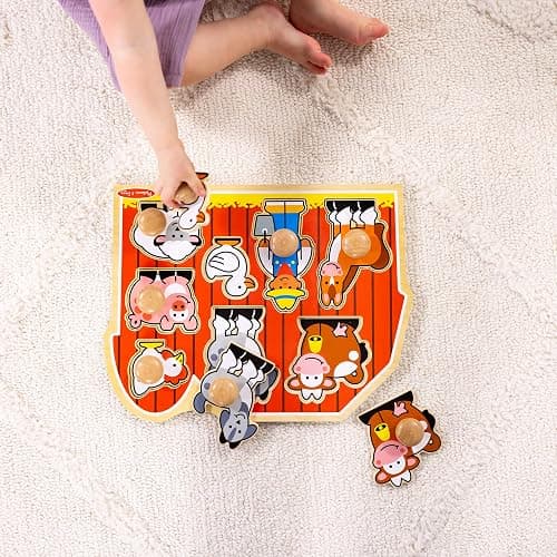 Melissa & Doug Farm Animals Jumbo Knob Puzzle, Wooden Peg Puzzle for Toddlers, Educational Toy for Shape Recognition and Fine Motor Skills, Ages 1+ thumbnail 6