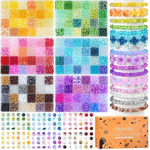 7200PCS 6mm Glass Beads Bracelet Making Kit, 144 Colors Assorted Crystal Beads for Bracelets and Jewelry Making, Round Crackle Glass Beads for DIY Necklace Friendship Bracelets Earring Crafts - Image 1