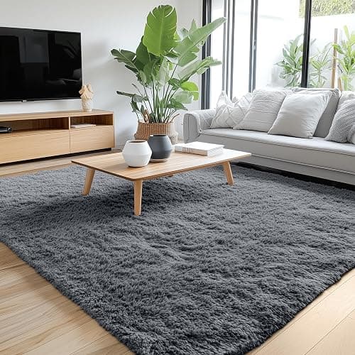 Homaxy Fluffy Shaggy Rugs Living Room, Large Anti Slip Carpet, Machine Washable Soft Thick Pile Bedside Rug for Kids Bedroom, Nursery - Dark Grey, 120 x 160 cm thumbnail 5