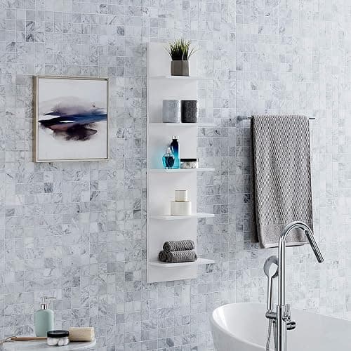 Danya B. Narrow Decorative Wall Mount Vertical Shelving Unit – Modern Column with 5 Shelves Home or Office for Books, Décor Display (White) - White thumbnail 4