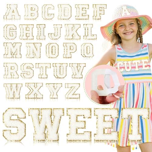 NICEVINYL Chenille Letters Patches Self-Adhesive: 52pcs White Patches | Preppy Varsity Self Adhesive Letters Patches for Clothing - Initial Stickers Patches for Trucker Hats Makeup Bags Backpacks thumbnail 8