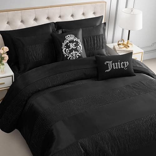 Juicy Couture Glam Night Black Stripe Queen/Full Size Comforter Bedding Set Ensemble - 5 Piece Set - Black - Comforter Set - Full/Queen thumbnail 4