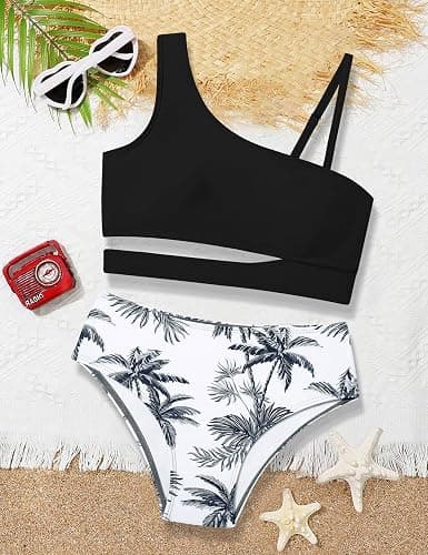 Queenstyle Girls Swimsuits Bikini Set Kids Cutout Bathing Suit Bikini Top Two Piece Girls' Swimwear thumbnail 6