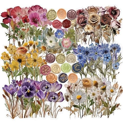 450 Pcs Flower Stickers for Scrapbook Supplies, Dried Pressed Flowers Scrapbook, Natural Flower Stickers for Scrapbooking, Planner, Junk Journal, Bullet Journal - Image 1