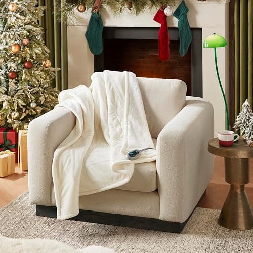 Beautyrest Heated Blanket, Electric Throw Blanket, Soft, Warm, Reversible Plush - Sherpa Heating Blanket Throw, 3 Heat Settings, 2 hr Auto Shut Off, Machine Washable, Oversized 60 in x 70 in, Ivory thumbnail 2