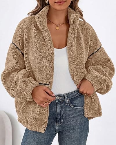 KIRUNDO Sherpa Jacket Women Fleece Oversized Zip Up Winter Coats Fall Jackets Faux Fur Warm Outwear 2025 Fashion Clothing thumbnail 2