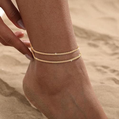 Lyncory Gold/Silver Ankle Bracelets for Women,14k Gold Plated Link Chain Anklets,Trendy Layered Waterproof Anklet Adjustable Jewelry Summer Beach Anklet Set for Women Non Tarnish Jewelry Gifts thumbnail 3