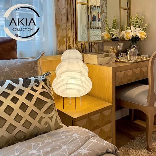 Akia Collection Noguchi Akari Rice Paper Lantern Lamp - Dimmable Japanese Table Lamp with Washi Paper Shade, Bulb Included - Japandi Bedside, Desk Light thumbnail 2