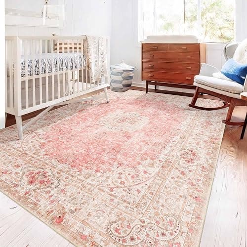 Castage 5x7 Area Rugs Washable,Pink Rug for Living Room Bedroom | Large Boho Vintage Bohemian Distressed Carpet Non Slip for Kitchen,Blush thumbnail 4