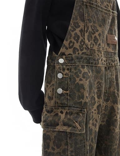 POOPMOOM Leopard Print Jeans Denim Jumpsuit Baggy Overalls For Women Y2k Romper Grung Pants Animal Print Pants thumbnail 4