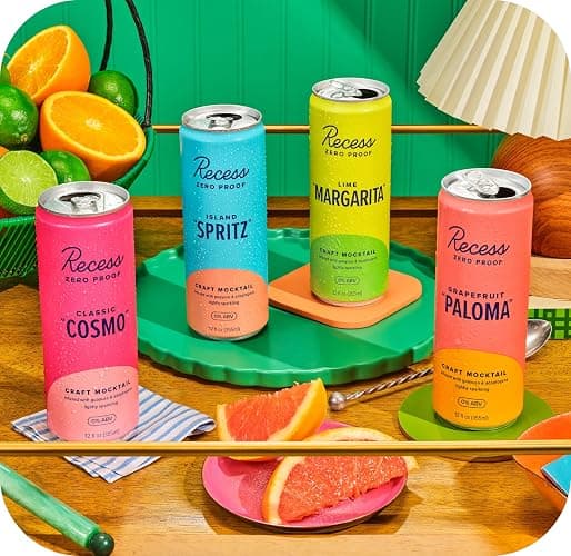 Recess Zero Proof Craft Mocktails, Alcohol Free Drinks, with Adaptogens, Non-Alcoholic Beverage Replacement, Mixer, Celebration, Party, (Happy Hour Sampler, 12oz, Pack of 12) thumbnail 3