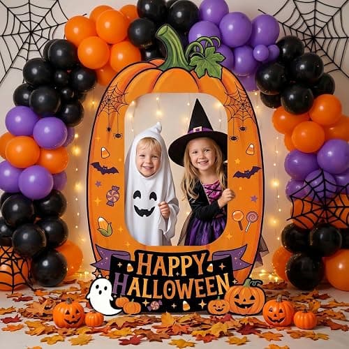 Giant Halloween Photo Booth Props 62x38.6 Inch, Pumpkin Picture Frame Cutout with 10M Ribbon, Happy Halloween Backdrop for Kids Trick or Treat Party Supplies Outdoor Indoor Decorations thumbnail 8