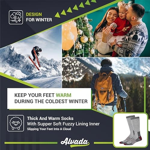 Alvada Warm Thermal Wool Socks for Winter Moisture Wicking and Breathable Cozy Boot Socks thumbnail 5