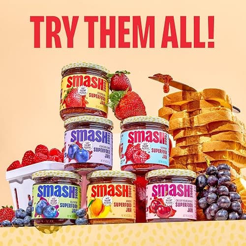 Smash Foods Jam | Classics Variety 4-Pack | Low-Calorie, No Sugar Added Keto Jam with Upcycled Fruit & Chia Seeds | Vegan, Paleo Superfood Spread thumbnail 8