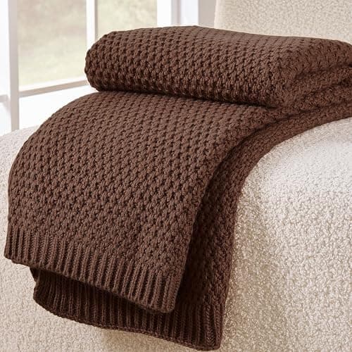 OnesCosy Dark Brown Throw Blanket, Chocolate Knit Throw Blanket for Couch, Soft Cozy Warm Lightweight Decorative Reversible Moss Stitch Knitted Blankets for Bed, 50x60 Inches, Chocolate Brown - Image 1